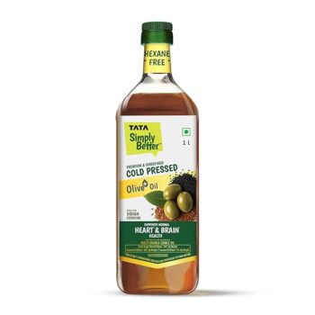 Simply Better Olive+ Blended Oil for Indian Cooking, Premium & Unrefined, Cold Pressed, 1L, Hexane Free, Blend of Olive, Sesame & Flaxseed Oil, Rich in Omega-3 & ALA, Supports Normal Heart & Brain Health