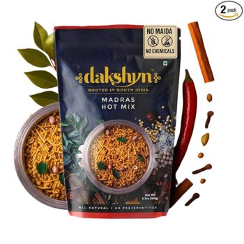 Madras Hot Mix Farsan Snacks Namkeen (250g x Pack of 2) | Jain Snacks No Onion No Garlic | South Indian Spicy Mixture | High in Protein | No Palm Oil | Vegan & Gluten Free